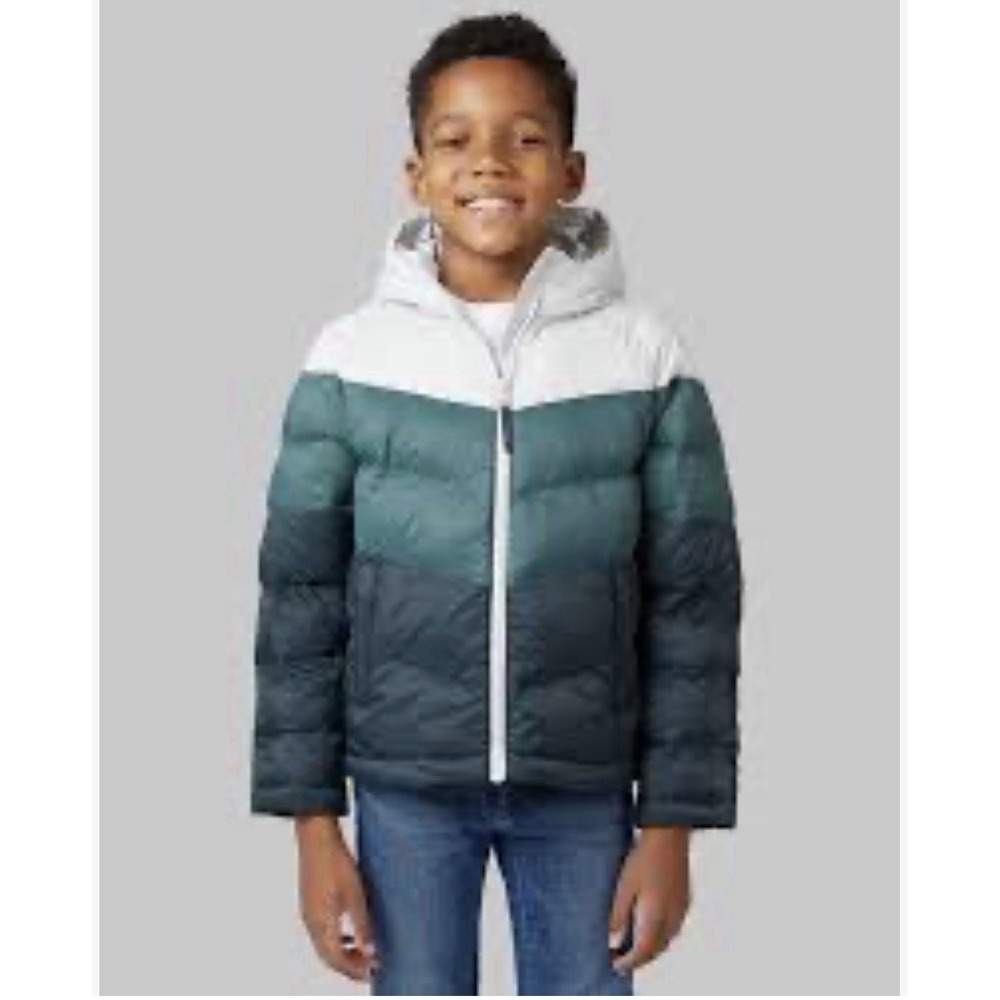 32 Degrees Heat Boys Color Block Hooded Puffer Jacket, Zip Polyester Size 7/8